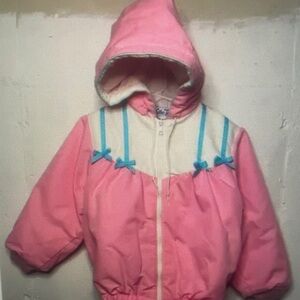 Pink and White Hooded Jacket with Blue Accents